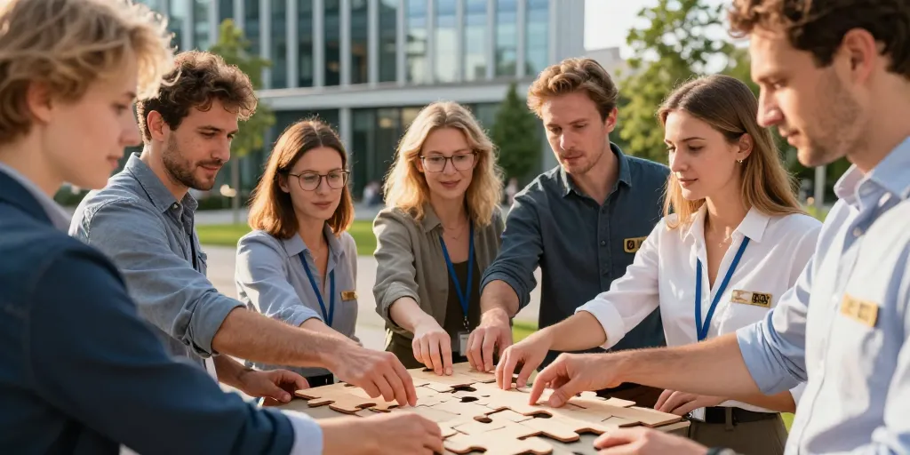 Équipe réunie pour une activité de team building
