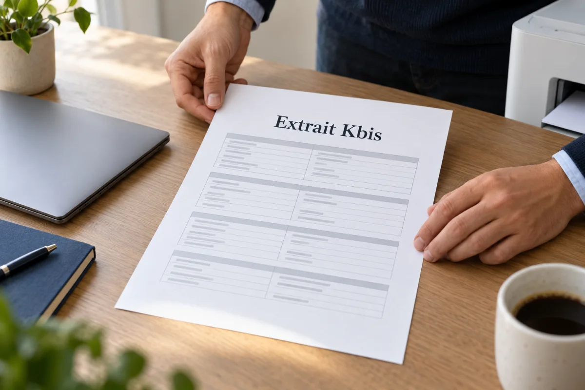 Photo illustrative d’un extrait Kbis préparé après son impression