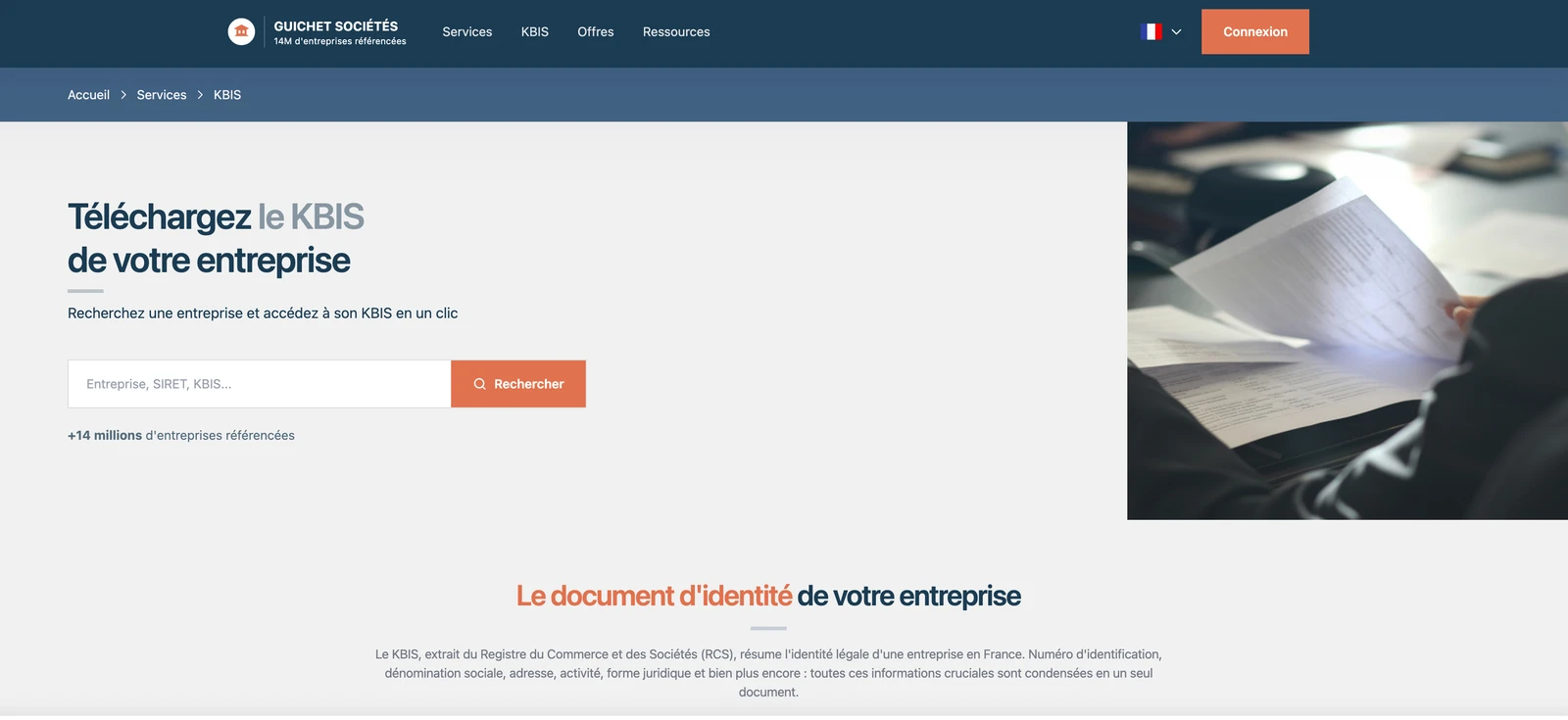 Capture de la page Guichet Sociétés consultée pour notre analyse
